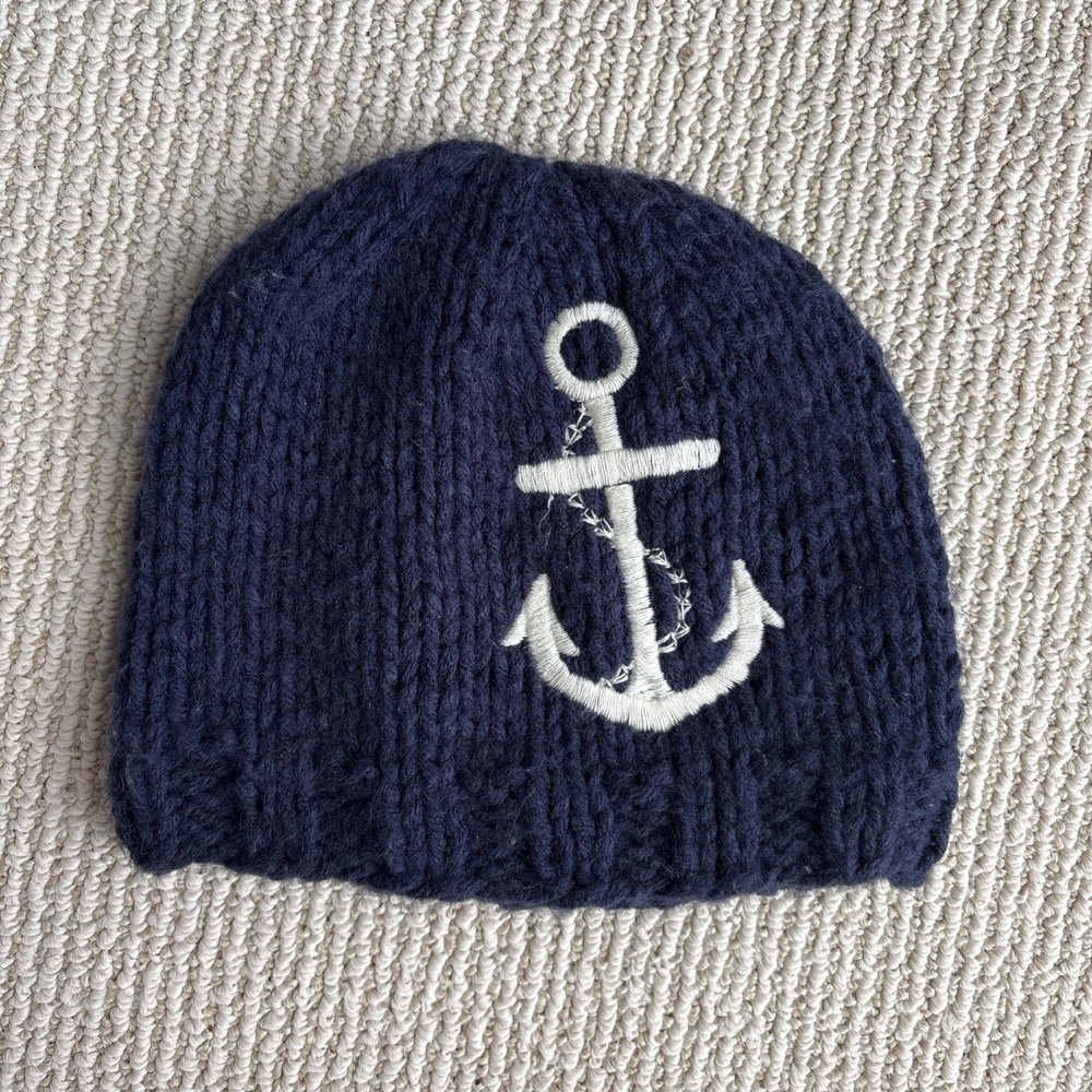 the blueberry hill knitted baby beanie hat anchor preppy small 6-24 month